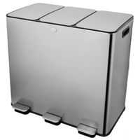 Garvee 16 gallon Stainless Steel Triple Trash Can with Separated Lid and Foot Pedal Recycle Bin Combo for Kitchen and Living Room
