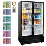 GARVEE 32.5 Cu.ft Double Door Commercial Beverage Cooler - 580-Can Glass Display Fridge | Frost-Free Air-Cooled, Automatic Door Rebound | for Bar/Restaurant/Supermarket (Black) - Black