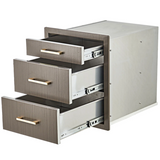 Garvee Outdoor Kitchen Drawers 17" W x 20" H x 20" D, Flush Mount Triple BBQ Drawers with Stainless Steel Handle, Grey, Patio Grill Station Storage - Grey