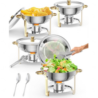 Garvee Durable Gold Stainless Steel Chafing Dish Set – 4 Pack 5QT Round Commercial Buffet Food Warmer with Lid Holder, Spoon & Tweezers – High-quality Catering Equipment for Events, Parties, Weddings – Easy to Clean – Specs: 2x2