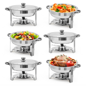Garvee Commercial Grade 6 Pack 5QT Stainless Steel Round Chafing Dish Buffet Set - Durable Insulated Food Warmer with Stackable Lids for Catering, Parties, Weddings, Banquets - Portable Buffet Server, 6pcs