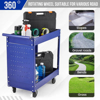 Garvee 2 Tier Tool Cart On Wheels, 330 Lbs Metal Heavy Duty Utility Cart On Wheels, Ergonomic Handle, Capacity, for Garage, Warehouse