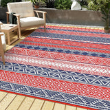 Garvee Outdoor Rug 10x14 for Patios Clearance,Waterproof Mat,Large Outside Carpet,Reversible Plastic Straw Camping Rugs,Porch,Deck,,Balcony,Backyard - Red/Navy Blue