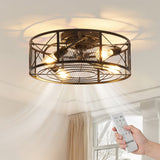 Garvee 20" Industrial Caged Bladeless Ceiling Fan Light in Flush Mount Design with 6-Speed Quiet Reversible, Remote & Timer for Indoor and Outdoor, Black
