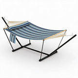 Garvee 2-Person Double Hammock with Adjustable Steel Stand, Blue Stripe Portable Patio Hammock for Garden, Beach & Backyard - Blue Stripe
