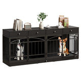 Garvee 78.7" Double Dog Crate Furniture with Storage and 4 Doors, Dog Kennel Indoor with Feeding Bowls, Wood Dog Crate TV Stand for Small Medium Dogs, Black - Black