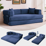 Garvee 5-in-1 Convertible Sleeper Sofa Bed, 78.8" Oversized Corduroy Sofa Loveseat with Fixed-Shape Frame & 2 Pillows, No Assembly Required Futon Sofa for Living Room, Bedroom & Lounge, Blue - Corduroy | Blue