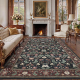 Garvee 8' x 10' Black Garden Floral Area Rug, Washable Non-Slip Low-Pile Large Vintage Botanical Rug for Living Room & Dining Room - Black