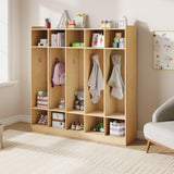 Garvee 5-Section Classroom Coat Locker with 10 Cubbies, Cubby Storage Organizer with 10 Hooks for Home, School, Nursery, Kindergarten, Natural Oak - Natural