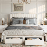 Garvee Queen Size Bed Frame, Velvet Upholstered Bed Frame with Wingback Headboard, 2 Storage Drawers, No Box Spring Needed, White - Beige