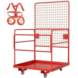 Garvee Heavy Duty Forklift Safety Cage, 43" x 45" Man Basket – 2200 lbs Capacity, Collapsible Work Platform with Safety Harness, Lock & Wheels for Loader Lifting – Industrial Facility Guard Rail – Round Tube | Red