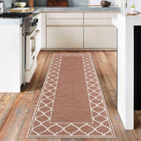 Garvee Brick Red Washable Linen-Like Runner Rug 2' × 6', Non Slip Low Pile Geometric Indoor Outdoor Rug for Hallway Kitchen Patio Entryway - Brick Red