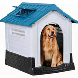 Garvee X-Large Dog House Outdoor with Air Vents and Elevated Floor for Medium Large Dogs, Plastic Waterproof Doghouse Sloping Roof, Easy Clean and Assemble, Blue - Blue