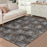 Garvee Modern Abstract 4x6 Area Rug - Washable Non-Slip Low Pile Carpet - Soft, Collapsible, Durable, Non-Shedding - Accent Floor Mat for Living Room, Bedroom, Nursery, Home Office - Brown - Brown Multi