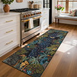 Garvee 2x6 Jungle Washable Runner Rug for Kitchen, Soft Animal print Hallway Runner Non Slip Green Entryway Rug Farmhouse Laundry Mat Stain Resistant Carpet for Bedroom Bathroom - Jungle Blue Green