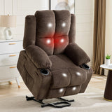 Garvee Oversized Power Lift Recliner Chair for Elderly, 155° Adjustable Lay Flat Lift Chair with Heat and Massage, Standing Assistance, Overstuffed Backrest, Cup Holders, Side Pocket for Living Room, Brown - Terry Cloth | Brown