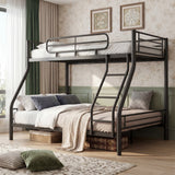 Garvee Twin over Full Bunk Bed Frame, Heavy Duty Metal Bunk Beds for Kids/Teens/Adults, 450 Lbs Upper & 500 Lbs Lower Capacity, Slot-Type Assembly, Reversible Ladder, 11.7" Safety Guardrails，Black - Black