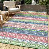 Garvee Outdoor Rug 9x12 Waterproof Reversible Plastic Straw Rug Non Slip Foldable Patio Carpet for Garden Deck Camping RV, Multicolor (Green, Blue & White Accents) - Multicolor (Green, Blue & White Accents)