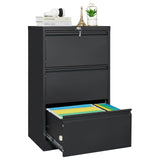 Garvee 3 Drawer File Cabinet with Lock, Metal Lateral File Cabinets for Home Office, Steel Wide Filing Organization Storage Cabinets for Hanging Files Letter/Legal/F4/A4 Size, Black - 3 Drawers-Black