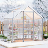 Garvee 6 x 4 FT Polycarbonate Greenhouse with Aluminum Frame, Sliding Door & Adjustable Roof Vent, Heavy-Duty Outdoor Greenhouse for Backyard, Garden, Patio - Natural