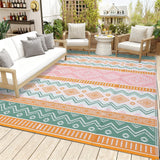 Garvee Reversible Outdoor Plastic Woven Rug - Waterproof, UV Resistant Patio Carpet, Easy Clean, Modern Geometric, Lightweight, 9x18ft, Four Colors: Yellow/Rose Red/Green/White - Yellow/Rose Red/Green/White