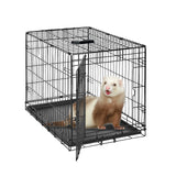 Garvee Collapsible Metal Wire Cage for Small Animals - Durable Mesh Floor, Slide-Out Removable Tray, Double Door, Rust-Resistant - Indoor/Outdoor Carrier for Rabbits, Chinchillas, Guinea Pigs, Ferrets - Size: 60×44×49cm - Black