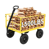 Garvee Heavy Duty 1500 lbs Steel Garden Cart – 3-in-1 Outdoor Utility Wagon with Removable Mesh Sides, 13" All-Terrain Wheels, 180° Rotating Handle – Lawn, Soil, Tool & Plant Carrier – 13-inch wheels, black hubs + yellow frame + black handlebars - Yellow & Black