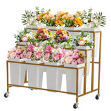 Garvee Flower Display Stand,3 Tier Flower Cart with 12 Round Buckets and Wheels, Moving Flower Cart Display Stand for Garden, Wedding, Flower Shop,Gold - Gold