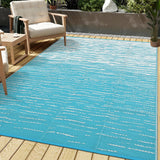Garvee Waterproof Outdoor Patio Rug 6x9ft - Reversible Plastic Straw Mat for Camping, RV, Deck, Balcony, Backyard - UV Resistant, Modern Abstract Design, Light Blue/White, Light Blue/White - Light Blue