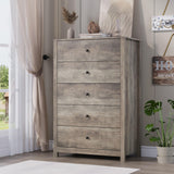 Garvee Contemporary 5 Drawer Sideboard Cabinet – Wood Top, Large Storage Chest for Bedroom, Closet, Entryway – Wide Surface, Sturdy Design – Light Ivory - Grey