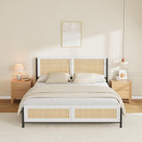 Garvee Boho Rattan Bed Frame Full Size - Wooden Platform with Natural Rattan Headboard & Footboard - Noise-Free, Easy Assembly, No Box Spring Needed - Fits Full Mattress - Antique White, F Size - White