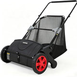 Garvee 21" Push Lawn Sweeper, 3.5 Cu. Ft. Manual Leaf & Grass Collector with Adjustable Height and 4 Spinning Brushes, Black & Red - Black & Red