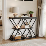 Garvee Farmhouse 3-Tier Console Table in X-Shaped Design with Open Shelves for Entryway and Hallway, Black - Black