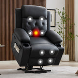 Garvee Power Lift Recliner Chair for Elderly with Massage and Lumbar Heating, PU Leather Electric Lift Reclining Single Sofa with Side Pockets, 2 Cup Holders for Mobility Impaired, Black - Black