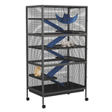Garvee Spacious 6-Tier Metal Small Animal Cage - Lockable Double Doors, Fleece Ramps, Hammock, Rolling Wheels - Heavy-Duty Enclosure for Ferrets, Chinchillas, Guinea Pigs, Rabbits, Small Pets - Black