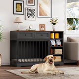 Garvee 47" Dog Crate Furniture Indoor with 2 Drawers & 4 Shelves, Large Dogs Kennel Furniture TV Stand, Wooden Dog Cage for Large Medium Dogs, Black - Black