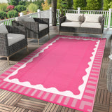 Garvee Reversible Outdoor Patio Rug 9x18ft – Waterproof & UV Resistant – Modern Wave-Edge Design, Easy to Clean – Ideal for Garden, Camping, Picnic, RV – Hot Pink/White - Hot Pink