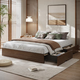 Garvee Bed Frame with 2 Storage Drawers, Wooden Low Profile Bed Frame, No Headboard, Wood Slat Support, Noise Free, No Box Spring Needed, Easy Assembly - Walnut
