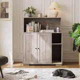 Garvee Dog-Proof Large Cat Litter Box Enclosure with Scratch Pad, Large Automatic Litter Box Furniture for Placing Self-Cleaning Litter Box,Litter Cabinet with Outlet ,Space for Cat Stuffs - Gray With Top Storage