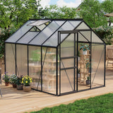 Garvee Large Polycarbonate Greenhouse for Outdoors - Durable Aluminum Frame, Sliding Lockable Door, Roof Vent, Ground Stakes - Ideal for Backyard, Patio, Lawn - 6x8 FT - Black Oxidation