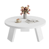 Garvee Round Coffee Table, Farmhouse Small Wooden Coffee Table with 3 Strong Legs, Easy Assembly, 33.5'' x 15.7'', White - White