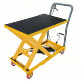 Garvee Hydraulic Scissor Lift Table Cart (500 LBS Capacity) - Heavy-Duty Steel Platform Push Jacks with Ergonomic Foot Pedal, 28.5" Max Lifting Height, 3mm Non-Slip Pad and Locking PU Swivel Wheels, Yellow - Yellow