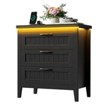 Garvee 3 Drawer Dresser for Bedroom with Charging Station & LED Lights, Wide Dressers & Chests of Drawers, Wooden Storage Organizer for Living Room Closet Entryway, Easy Assembly, Black - Black