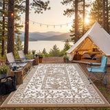 Garvee Reversible Outdoor Rug 10x14ft, Brown/White - Waterproof UV-Resistant Plastic Mat, Easy Clean, Low Pile Portable Carpet for Patio, Garden, Camping - Brown