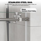 Garvee Frameless Sliding Shower Door – 44-48" W x 76" H, 6mm Tempered Glass, Brushed Stainless Steel Round Rail, Space-Saving, 55mm Smooth Rollers, Perfect for Small Bathrooms – Modern Bathroom Enclosure – 76*48, 6mm tempered glass, brushed - Brushed Nickel & Round Rail