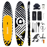 Garvee Inflatable Stand Up Paddle Board 10'6" x 31.5" x 6", Ultra-Light SUP with Kayak Seat & Complete Accessories, 400lbs Weight Capacity, Non-Slip Deck for Fishing, Yoga, Surfing, Travel - Black/Yellow - Black And White Stripes