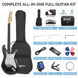 Garvee Beginner-Friendly 39 Inch Electric Guitar Kit – Full Size Sturdy Body, SSS Pickups, Complete Starter Pack: Amplifier, Digital Tuner, Extra Strings, 4 Picks, Tremolo Bar, Strap, Gig Bag – Black