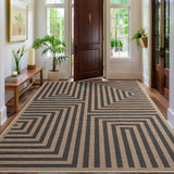 Garvee 8' × 10' Washable Foldable Non-Slip Geometric Border Rectangular Rug, Ultra-Soft Low-Pile Charcoal/Natural Rug for Hallway Kitchen - Charcoal/Natural