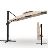 Garvee 10' × 10' Cantilever Patio Umbrella, 360° Rotating Aluminum Offset Umbrella with Adjustable Height, Khaki, Base Not Included