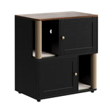 Garvee Double Cat Litter Box Enclosure for 2 Cats – 2-Tier Corner Cabinet with Marking Post, Litter Mats, Large Particle Board, Cat Washroom, Bed & Pet Waste Storage – Basic Black Model - Black